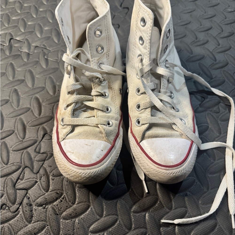 White High-Top Sneakers with Red Accents